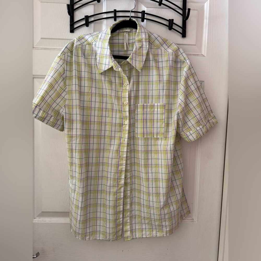 Anthropologie Women's Oversized Plaid Button Down Top in Multi Size Small NWOT
